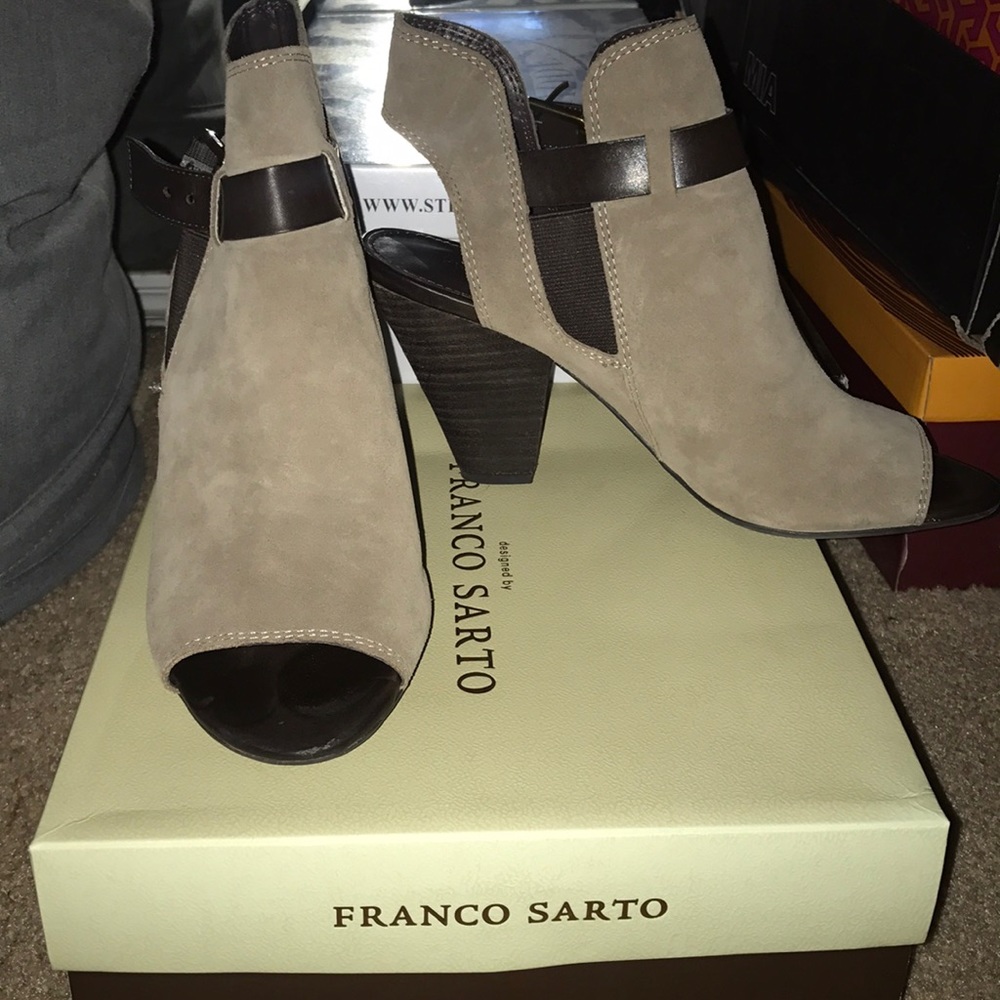 Franco Sarto Taupe suede ankle booties